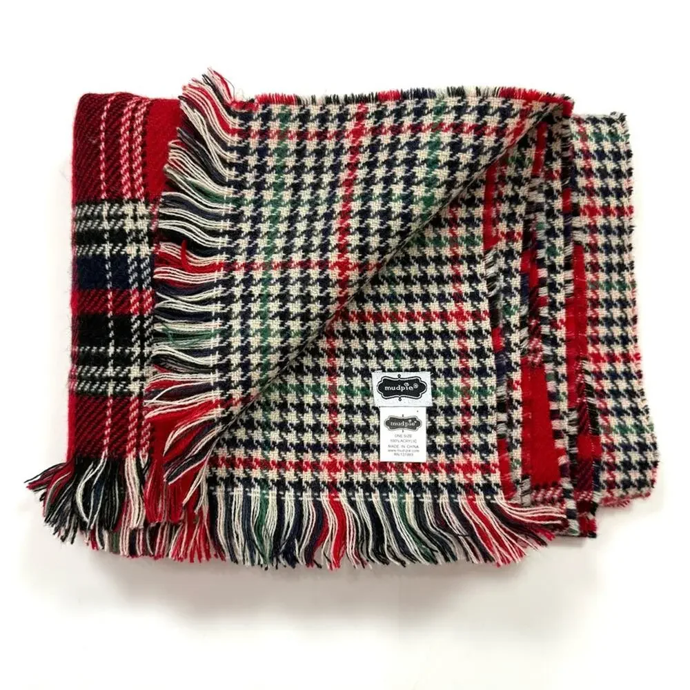 Mud Pie Reversible Plaid Houndstooth Blanket Scarf